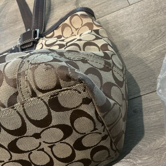 Coach Signature Canvas Medium Tote Shoulder Bag Brown Logo Y2K Classic Purse Tan - Picture 6 of 11